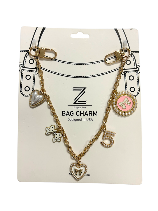 BC3804D Pink Bow, White Heart, Polka Dot Heart Bag Charm