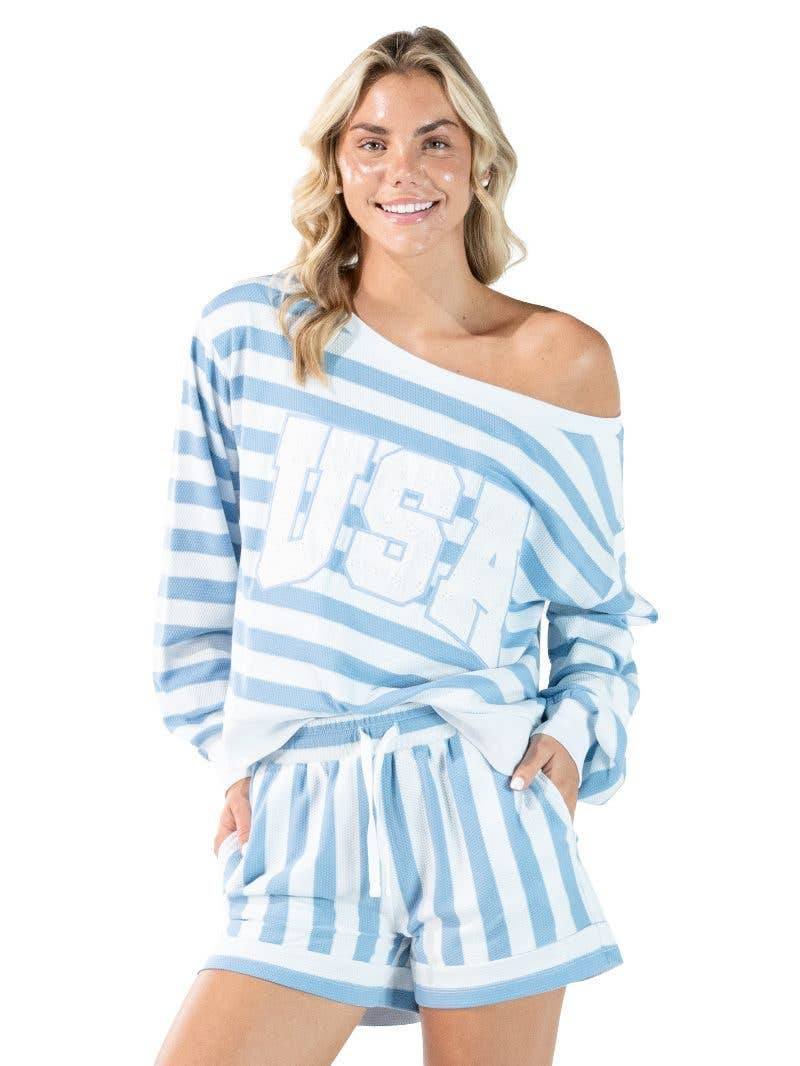 PP-0126-SET-AMR-STRP Simply Southern USA 2PC Set - Blue + White