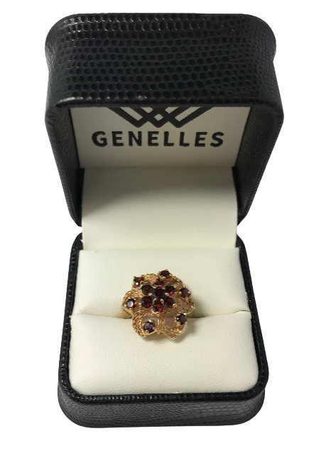U 20263 14K Yellow Gold Garnet Stone Flower Ring