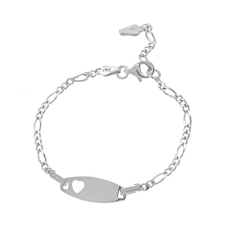SK-4020 Engravable Sterling Silver Baby Figaro ID Bracelet With Cut Out Heart 0