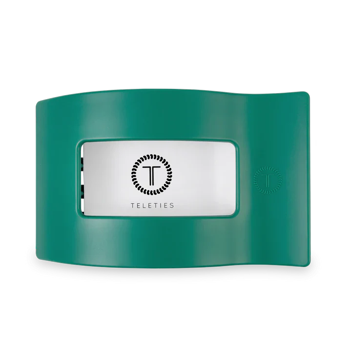 TT-FCM03-180 TELETIES LARGE FLAT RECTANGLE HAIR CLIP- FIR REAL GREEN