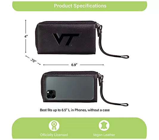 7WLT912BLK Evergreen Black Wristlet Wallet with Official NCAA Clemson School Logo