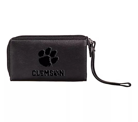7WLT912BLK Evergreen Black Wristlet Wallet with Official NCAA Clemson School Logo