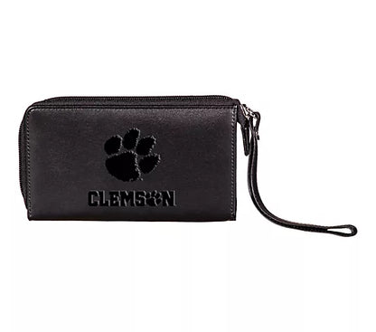 7WLT912BLK Evergreen Black Wristlet Wallet with Official NCAA Clemson School Logo