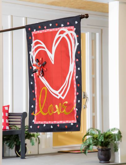 Scattered Hearts And Bow House Burlap Flag