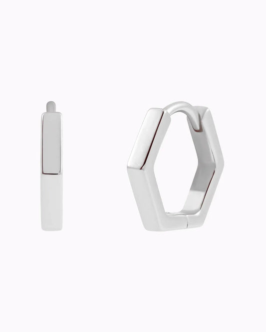 A-2690 Sterling Silver Geometric Huggie Hoop Earrings