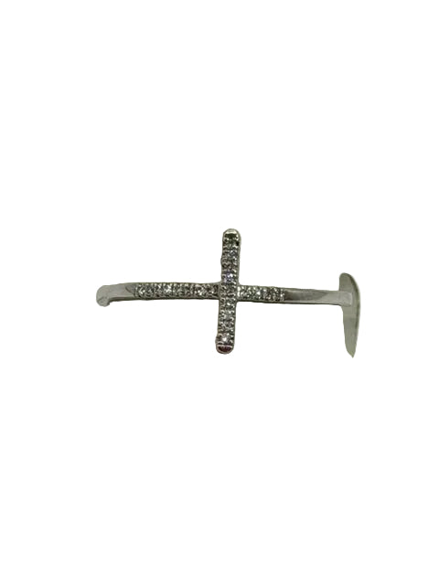 DIW-3057  Sterling Silver Sideways Cross Diamond Ring
