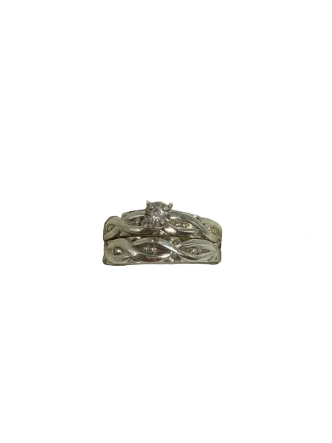 XT-43 Sterling Silver 1/10Ct Natural Diamond Trio Ring Set