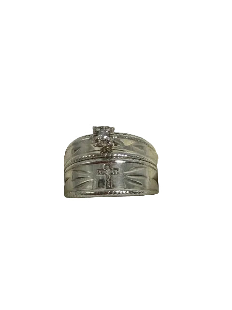 XT-21 Sterling Silver 1/12Ct Cross Trio Natural Diamond Ring Set