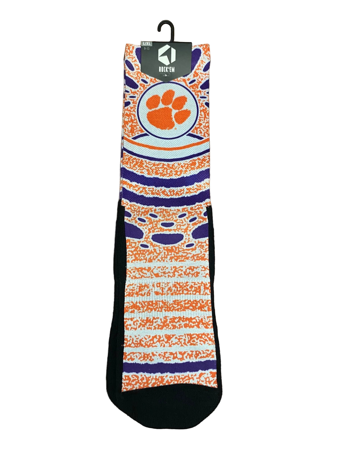 CL-CLEM-THWBK-SPLASH-LXL Clemson Tigers Throwback Splash Socks L/XL 0