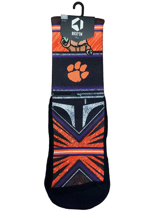CL-STRWRS-CLEM-INTRGLCTCFAN-YTHL Clemson Tigers Star Wars Grogu Socks YTHL 0