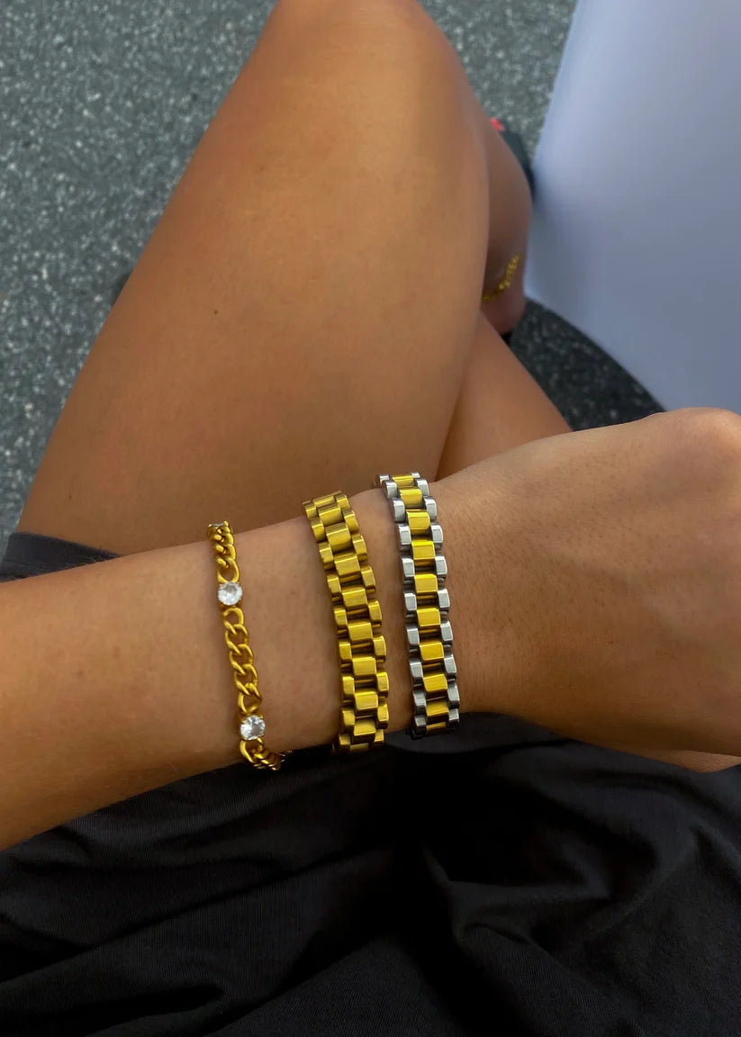 400024 Chansutt Pearls Thin Gold Watch Band Bracelet 7.1 in Water Resistant 18k Plated Stainless Steel