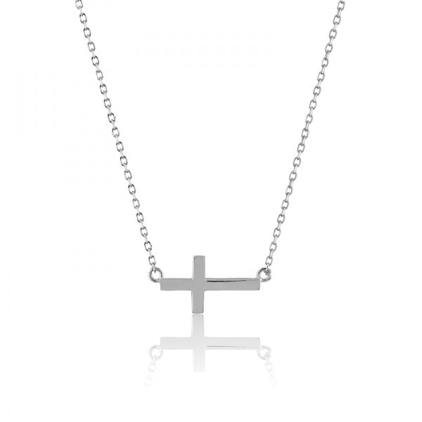 Small Sideways Cross Necklace - Sterling Silver