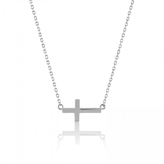 Small Sideways Cross Necklace - Sterling Silver