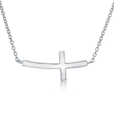 Curved Sideways Cross - Sterling Silver 