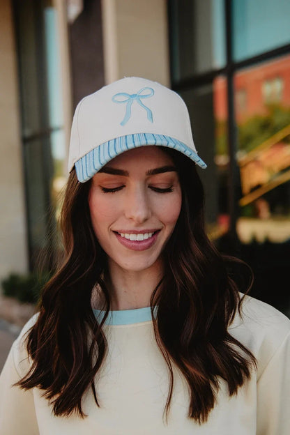 KDC-BC-1142 Katydid Coquette Bow Vintage Two-Toned Hat Light Blue Stripe 0