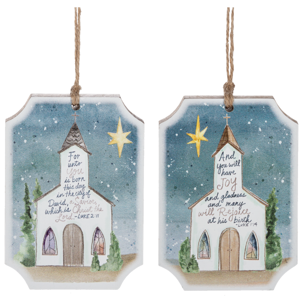 MX202360 Watercolor Church Wood Ornaments 0