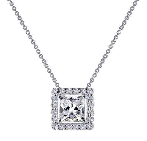 Sterling Silver Princess Cut Halo Necklace - Lafonn