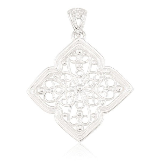 740 DER P212 Southern Gates Sterling Silver Four Petal Scroll Pendant 0