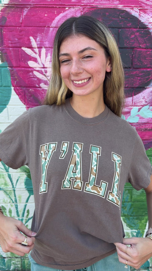 Southern Fried Cotton Y'all Camo Arch T-shirt Espresso 0