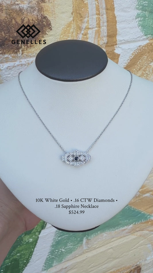 B-PD-019007 10K White Gold .16CTW Diamond / .18CTW Sapphire Necklace 0