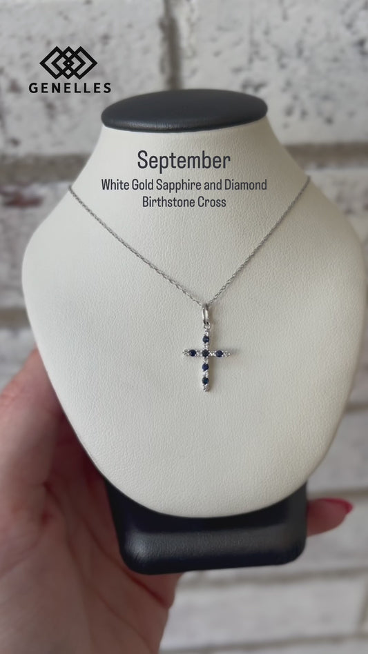 XP-1371-S-WG 10K White Gold Sapphire/Diamond Cross Pendant with 18in Chain 0