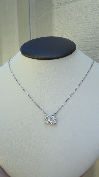 XP-1305-SS 925 Sterling Silver 1CTW Lab Grown Diamond Pear/Emerald Cut Necklace 18" Long 0