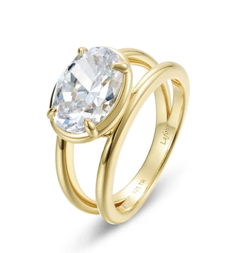 R0587CLG Lafonn Gold Plated Sterling Silver Floating Oval Split Shank Ring 0
