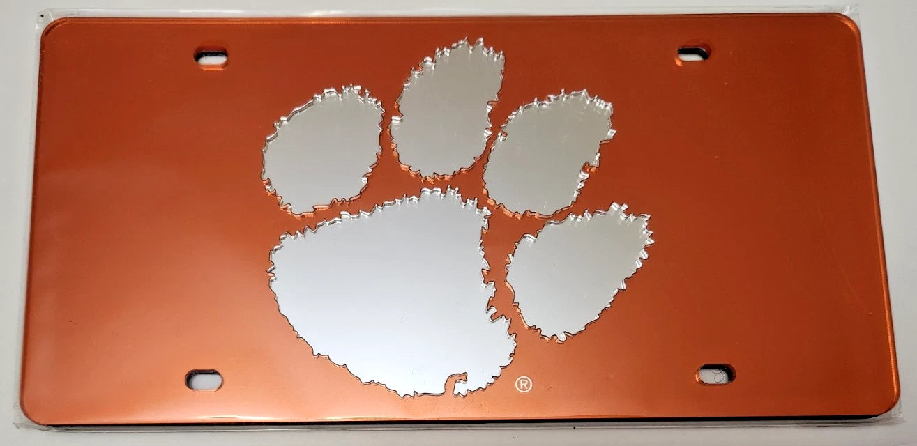 14051 Clemson Tigers NCAA WinCraft Paw Orange Laser Tag License Plate