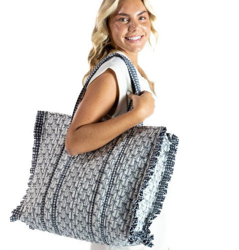 0126-BAG-QLTD-TOTE-BLKBOW Simply Southern Tote Bag Black Bow