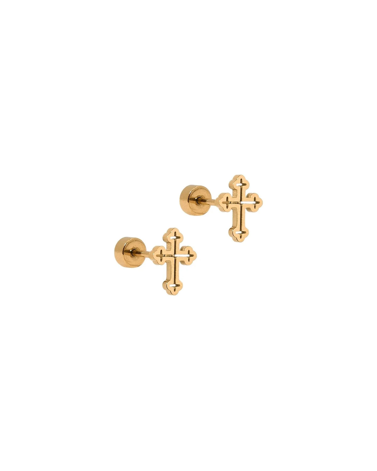 LIINNY4410 Screwback Stud Earrings - Latin Cross Gold Flatback 0