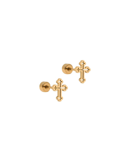 LIINNY4410 Screwback Stud Earrings - Latin Cross Gold Flatback 0