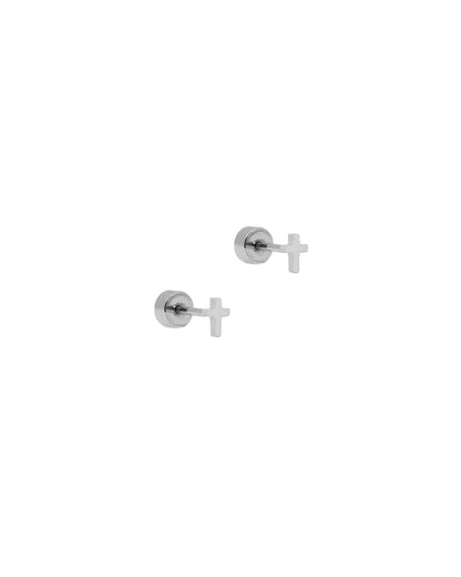 LINNY4398 Screwback Stud Earrings - Micro Cross Silver Flatback 0