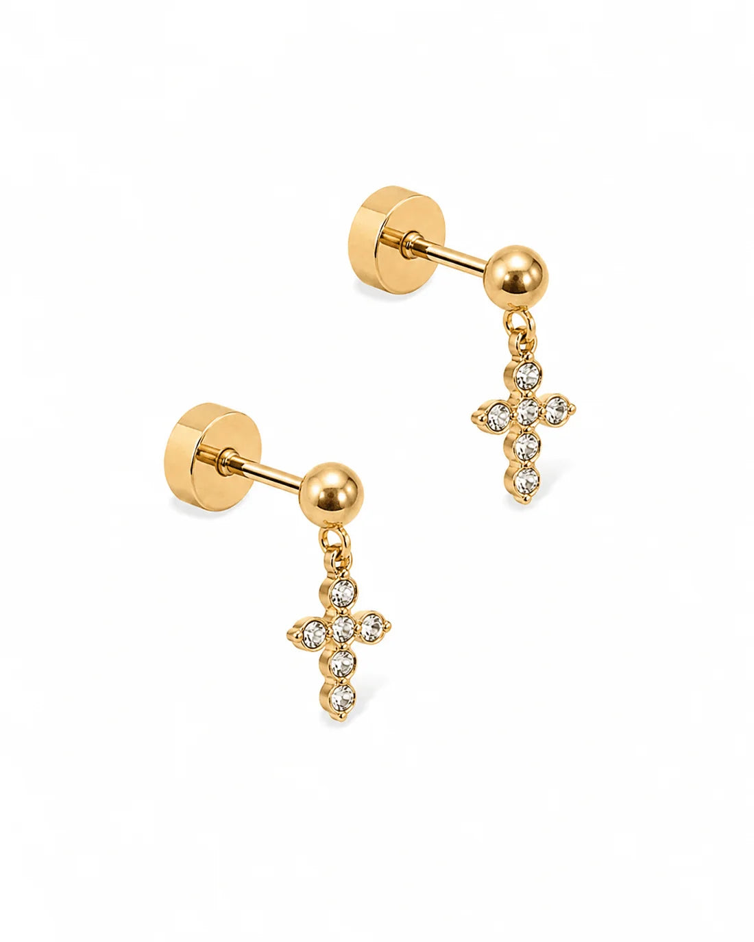 LINNY4542 Screwback Stud Earrings - Millie Cross CZ Gold Flatback 0