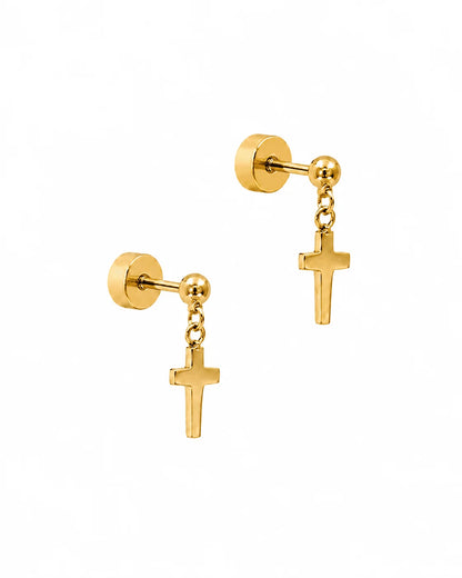 LINNY4496 Screwback Stud Earrings - Millie Cross Gold Flatback 0