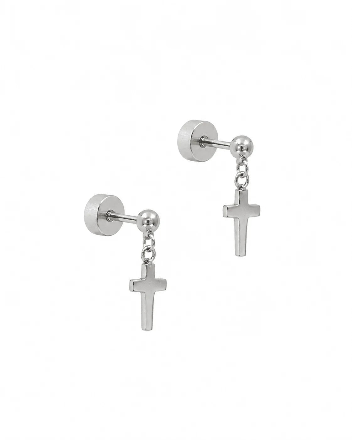 LINNY4497 Screwback Stud Earrings - Millie Cross Silver Flatback 0
