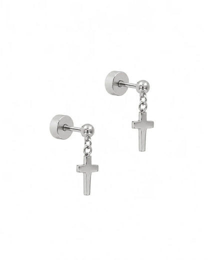 LINNY4497 Screwback Stud Earrings - Millie Cross Silver Flatback 0