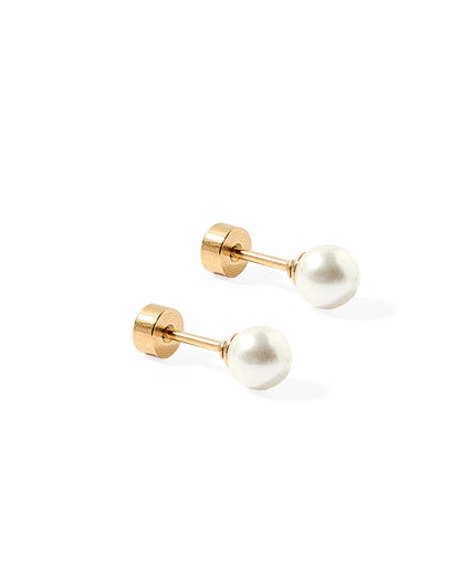 LINNY2347 Screwback Stud Earrings - Payton Pearl White 5mm Flatback 0