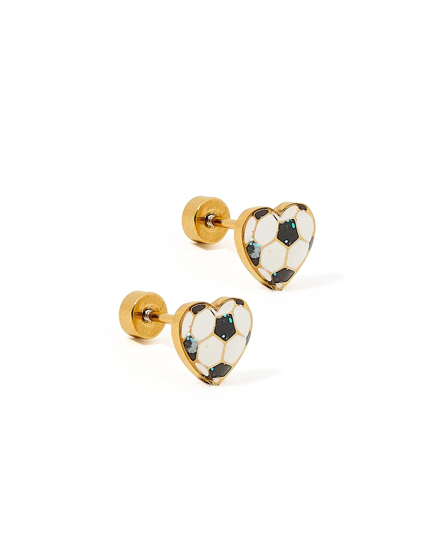 LINNY4043 Soccer Heart Gold Tone Screwback Earring
