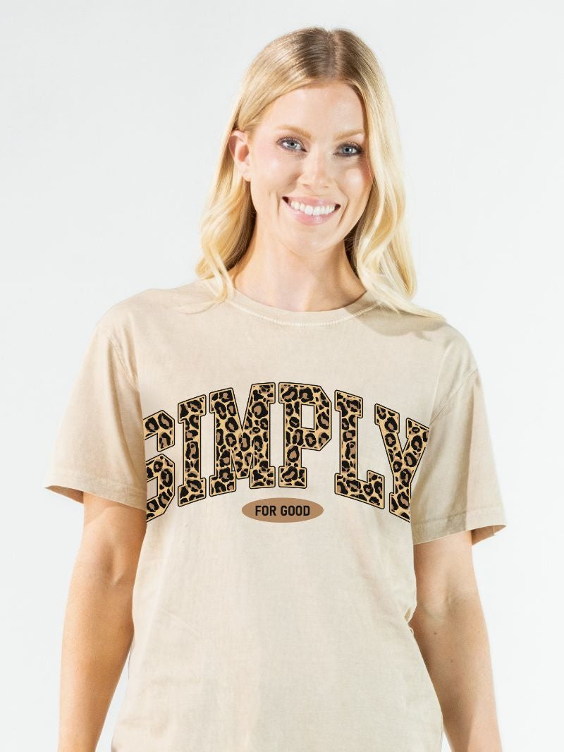 S4G-LEOPARDLOGO-BONE Simply Southern Leopard Simply Logo T-Shirt