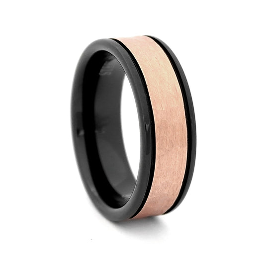 Men's Black Tungsten Carbide Wedding Band With Hammered Center - 8MM