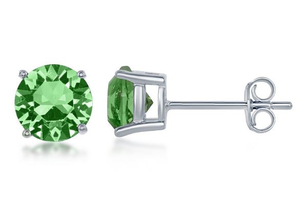 Sterling Silver Round Birthstone Earrings - August