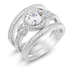 Sterling Silver CZ Vintage Bridal With Two Bands