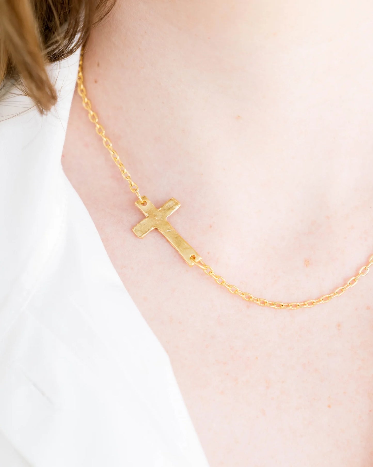 3576G Susan Shaw Gold Plated Side Cross Dainty Necklace