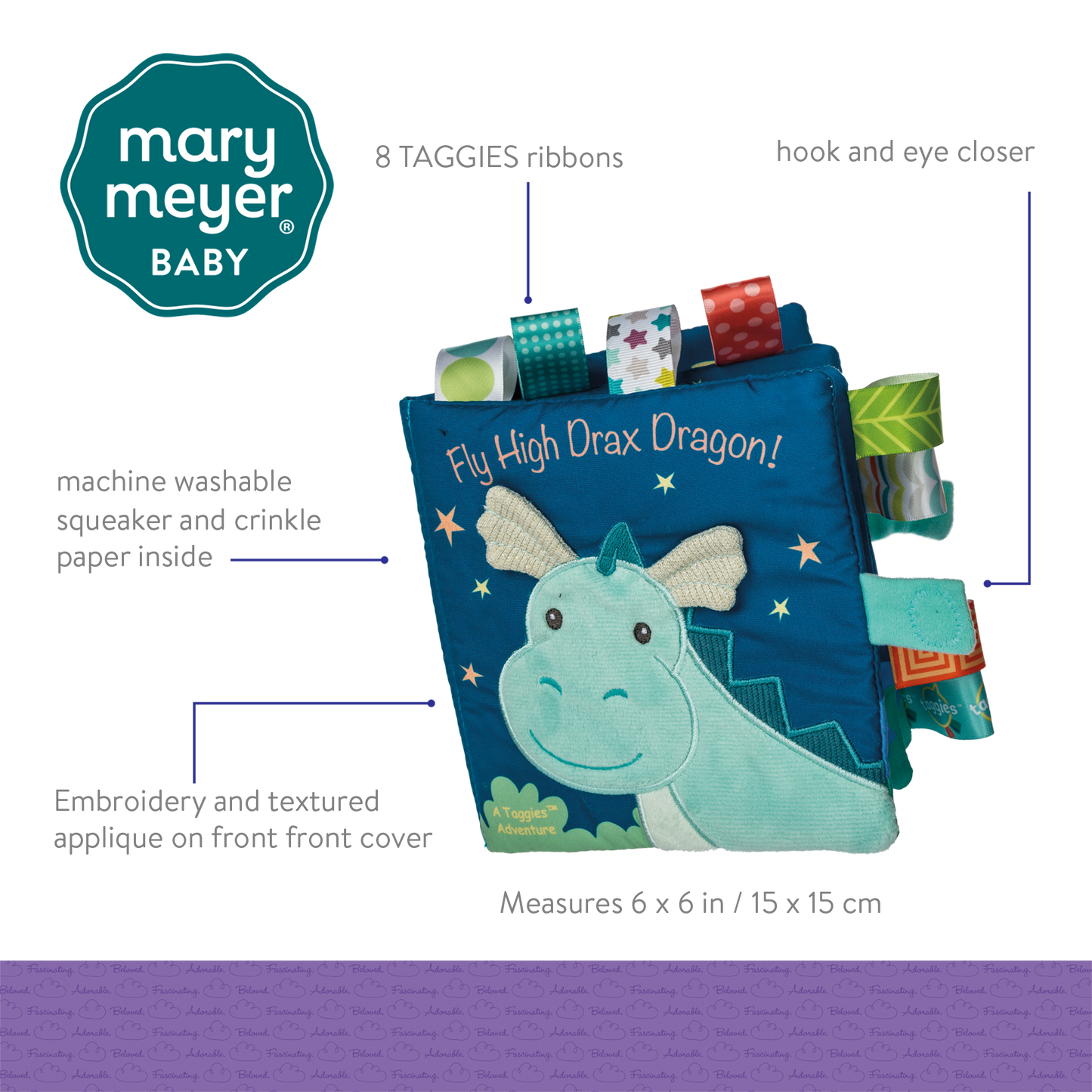41648 Mary Meyer Taggies Drax Dragon Soft Book – 6×6″