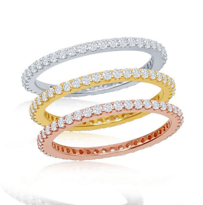 Sterling Silver Tri-Color CZ Eternity Bands