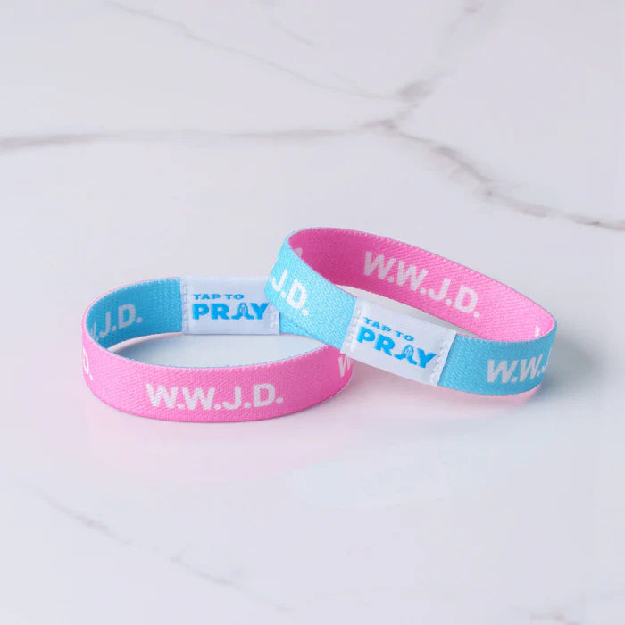(100-302 TTP) Versible Tap To Pray Wristband – Blue & Pink WWJD