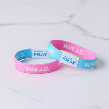 (100-302 TTP) Versible Tap To Pray Wristband – Blue & Pink WWJD