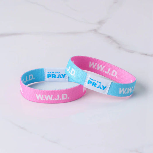 (100-302 TTP) Versible Tap To Pray Wristband – Blue & Pink WWJD