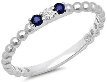 Ladies 10K White Gold .13Ct Sapphire/Diamond Band - Size 7